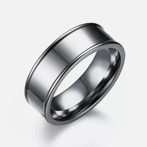 Silver Stainless Steel 8mm Band Shiny Raised Edge Unique Beveled Edges